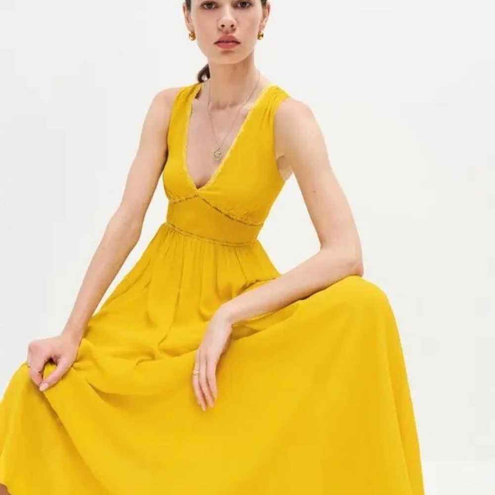 Reformation Zaid Midi Sleeveless Dress Turmeric Yellow 0